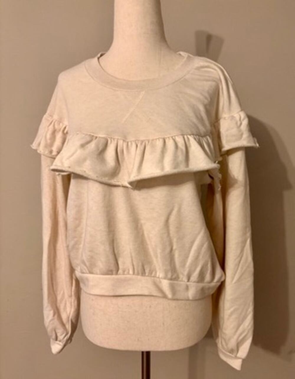 Anthropologie Ruffle Sleep Top Ivory Long Sleeve Lounge Shirt NWT $78 Small
